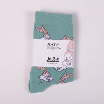 Emballage des chaussettes RATP Lapin vertes de Label Chaussette, taille 42-46, prêtes à offrir