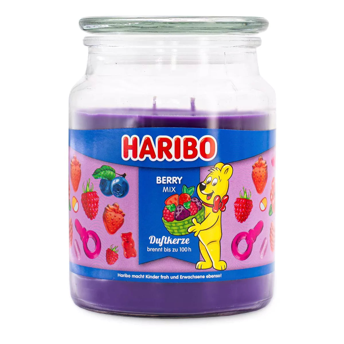 Bougie parfumée Berry Mix de Pitamoon avec double mèche et emballage HARIBO