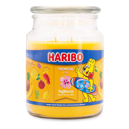 Bougie parfumée Tropical Fun Haribo avec deux mèches et parfum exotique, 510g