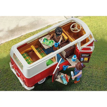 Playmobil Volkswagen T1 Camping Bus miniature avec accessoires colorés sur Pitamoon"