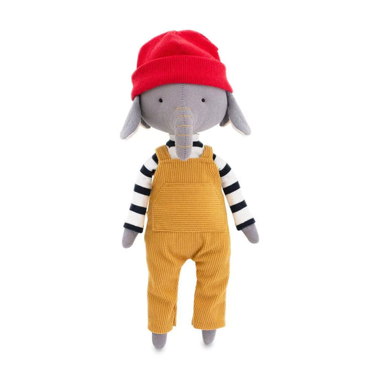 Peluche_Ali_lÉléphant_salopette_moutarde_sweat_marinière_bonnet_rouge_Pitamoon