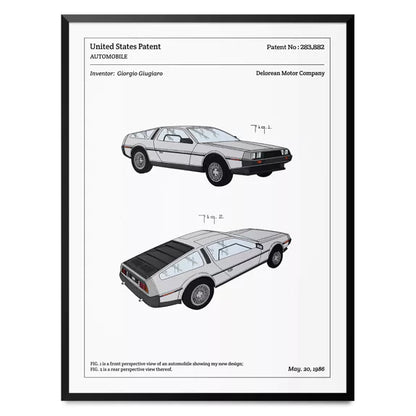 Affiche du brevet de la Delorean DMC-12 sur fond blanc – Pitamoon.com