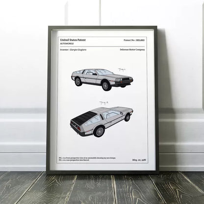 Affiche Delorean DMC-12 dans un cadre de décoration intérieure – Pitamoon.com