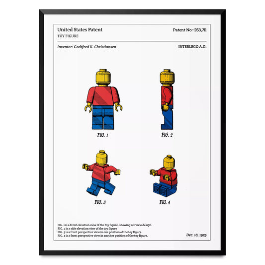 Affiche du brevet de figurine LEGO de 1979 en format 30x40 cm disponible sur Pitamoon