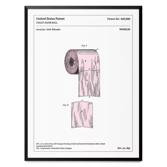 Affiche du brevet original du rouleau de papier toilette de 1891 sur Pitamoon.com