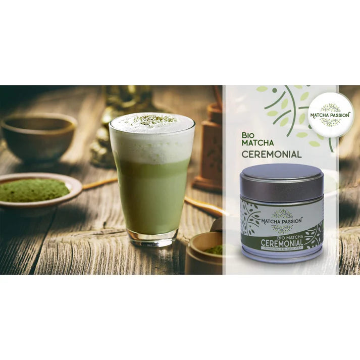 Délicieux Matcha Latte préparé avec le Matcha Ceremonial Bio de Pitamoon