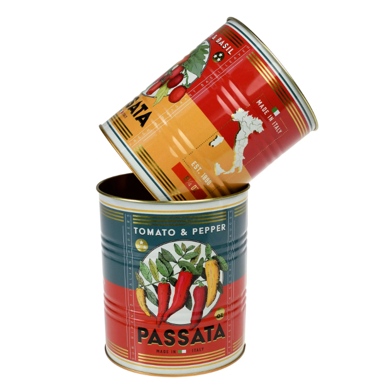 Zoom sur fond blanc boîtes rangement PASSATA vintage sur pitamoon.com