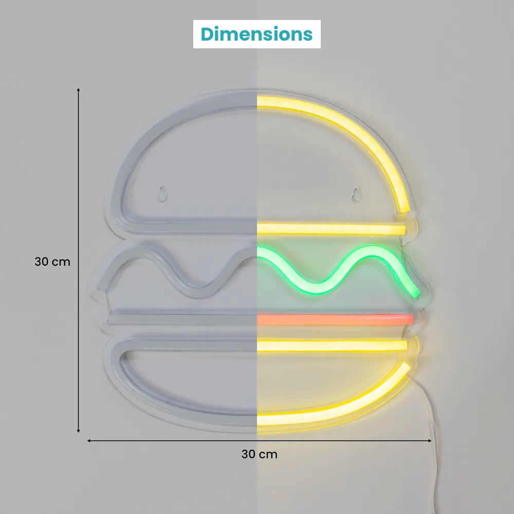 Zoom sur les tubes Néon LED de la lampe Hamburger, montrant sa finition soignée et ses couleurs vives.